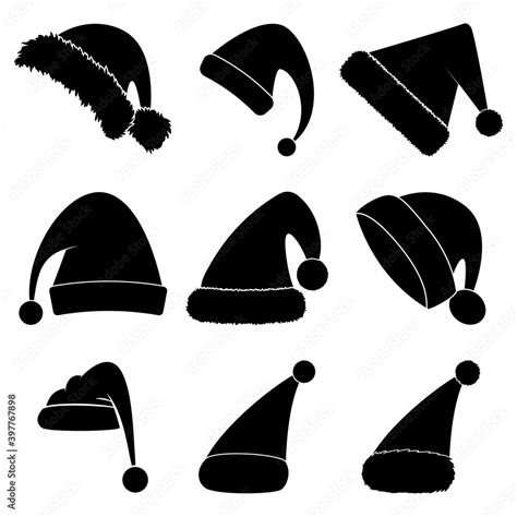 Christmas hat silhouette set. Black shape collection of santa claus hat ...