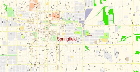 Springfield Illinois PDF Map Vector Exact City Plan detailed Street Map editable Adobe PDF in layers