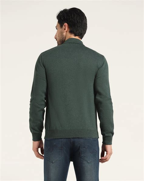 Polo Neck Green Solid Sweater - Jill