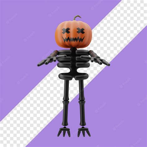 Premium PSD | Skeleton with jack o lantern head 3d illustration