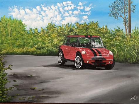 Red Mini Cooper Acrylic Painting » Fitoor Art » Buy Art Online