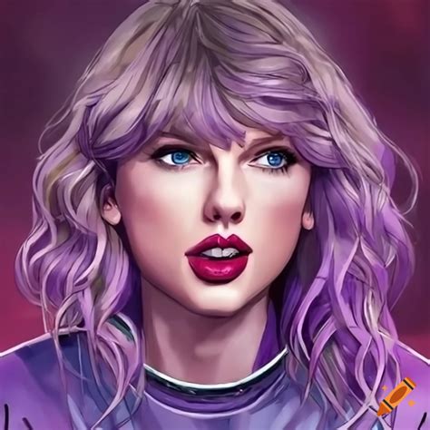 Anime taylor swift singing with a purple guitar on Craiyon