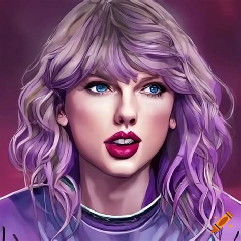 Anime taylor swift singing with a purple guitar on Craiyon