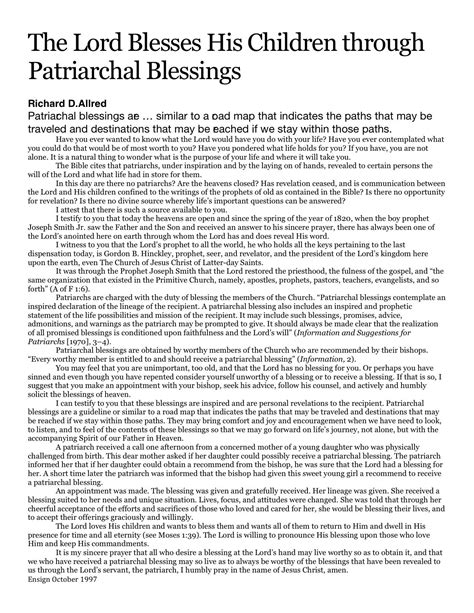 Article "The Lord Blesses His Children Through Patriarchal Blessings" | Patriarchal blessing ...