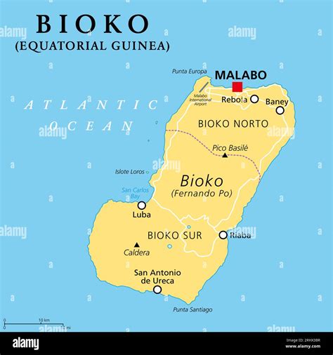 Bioko, island off the coast of Africa, political map. Historically ...