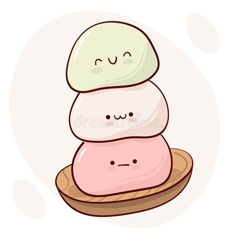 Draw Funny Kawaii Japan Tradition Sweet Mochi Vector Illustration ...