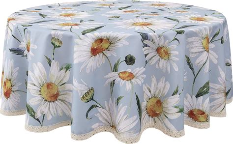 Wewoch Decorative Daisy Floral Print Round Tablecloth Waterproof Table ...