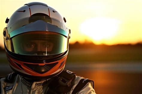 Premium AI Image | Racing driver in helmet and sportswear on blurred ...