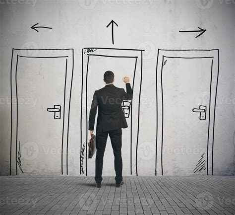 A businessman knocking on a drawing of a door 745424 Stock Photo at ...