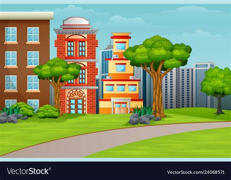 Cartoon city houses facades landscape Royalty Free Vector