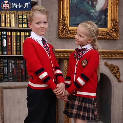 Elementary student school uniform class service kindergarten park service uniform fashion red ...