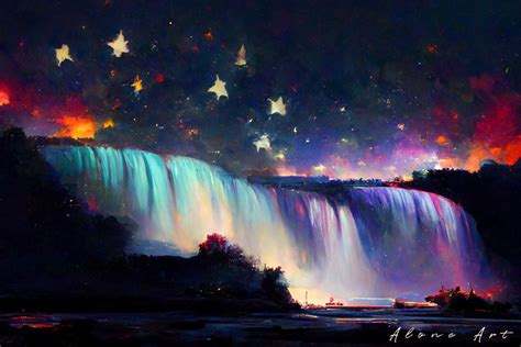 Niagara Falls Night Sky Stars Painting Graphic by Alone Art · Creative Fabrica