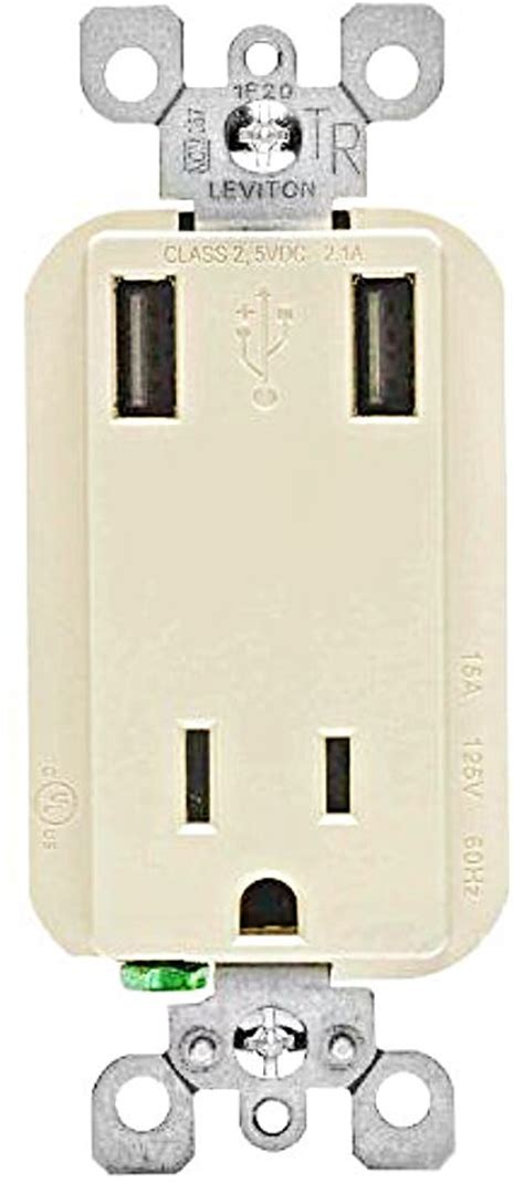 Buy the Leviton R08-T5630-T Combo Receptacle & USB Charger Ports ~ Ivory | Hardware World