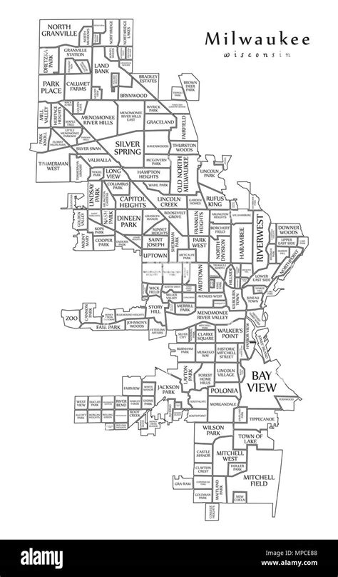 Milwaukee Neighborhood Map, Milwaukee Neighborhood Typography Map ...