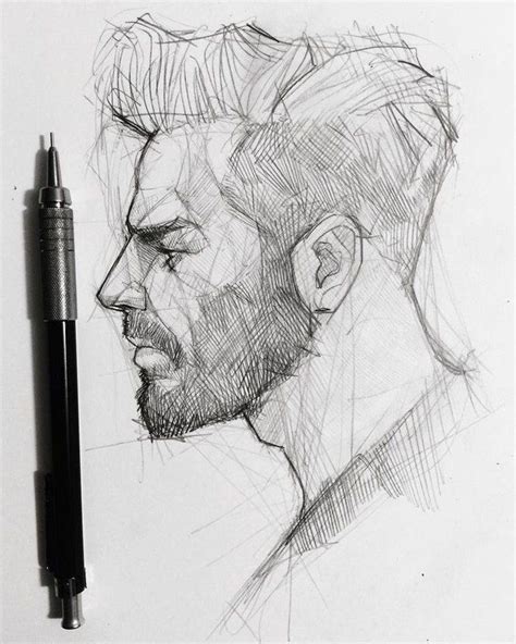 Bearded Man Side Profile Drawing