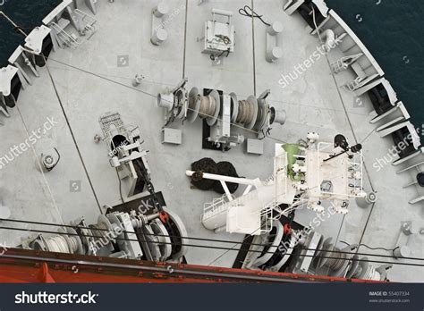 Mooring Equipment On-Board Large Merchant Ship Seen From The Top Mast Stock Photo 55407334 ...