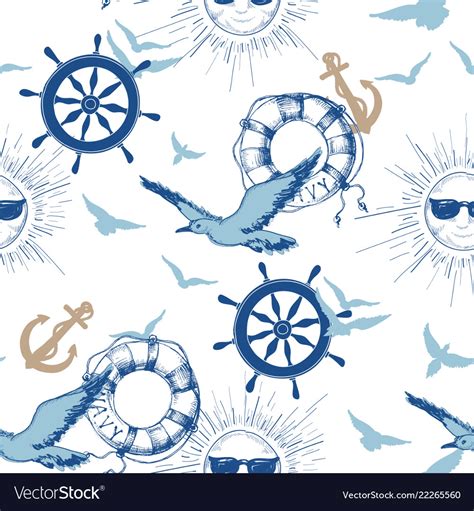 Navy seamless pattern marine design elements Vector Image