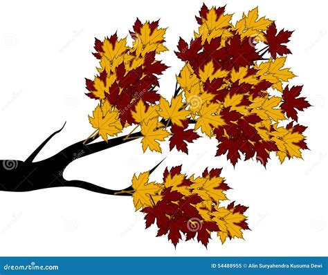 Decorative Autumn Branch Tree Silhouette With Brown Leaves Stock Vector - Image: 54488955