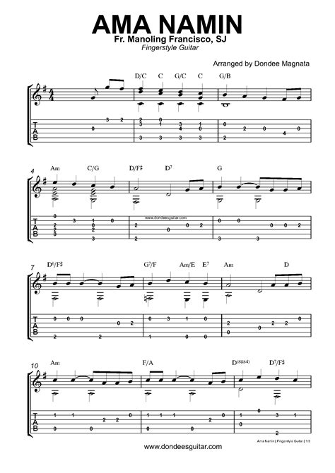 Ama Namin Fingerstyle Guitar Tabs - Fr. Manoling Francisico, SJ