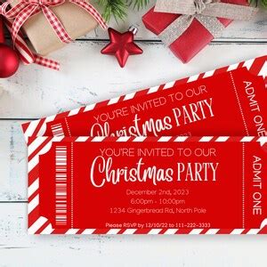 Christmas Party Ticket Template Editable Winter Holiday Party Invite ...