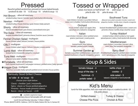 Menu for Presst food & wine in Seneca, SC | Sirved