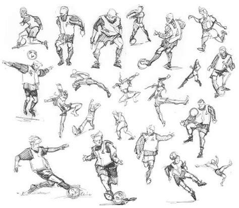 a bunch of sketches of people playing soccer
