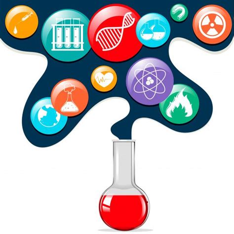 Símbolos de la ciencia y vaso de vidrio | Laboratórios de ciências ...