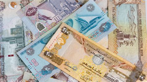 Emirati dirham banknotes of different denominations Stock Photo | Adobe ...