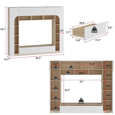 Chic & Functional Large Oak-White TV Stand Ample Storage Entertainment ...