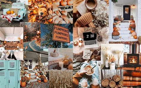 a collage of photos with pumpkins and other things