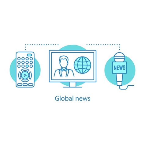 TV news concept icon. Global news idea thin line illustration. TV set ...