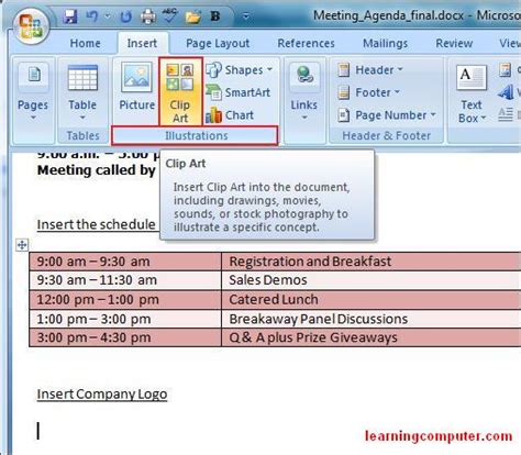 Learn Microsoft Word 2007 Insert Tab - IT distance learning | IT Online ...