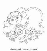 Coloring Page Outline Cartoon Girl Thread Stock Vector Royalty Free  sketch template