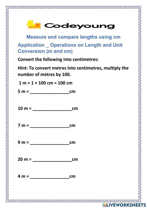 Conversion m into cm worksheet | Live Worksheets - Worksheets Library