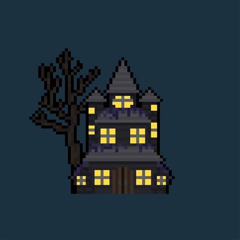 Premium Vector | Pixel art cartoon haunted house.