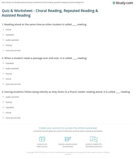 Quiz & Worksheet - Choral Reading, Repeated Reading & Assisted Reading ...