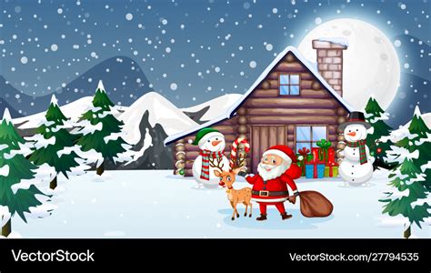 Scene with santa and reindeer Royalty Free Vector Image