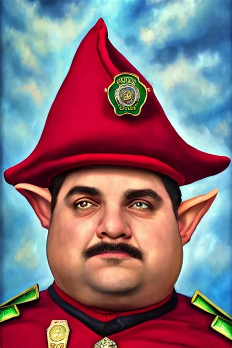 KREA - high fantasy elf mall cop with a sheriff's badge that is fat, shifty, and incompetent ...