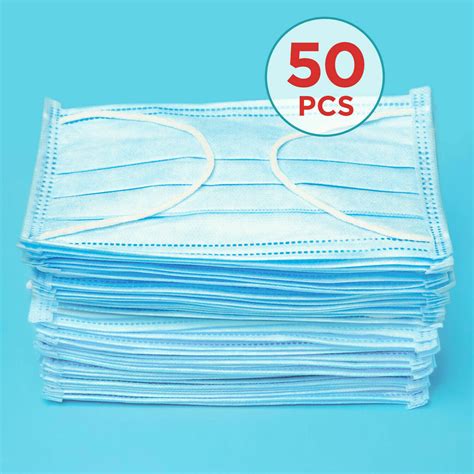 Face Mask [Box of 50] 3-Ply Disposable PPE Breathable Cotton Filter w ...