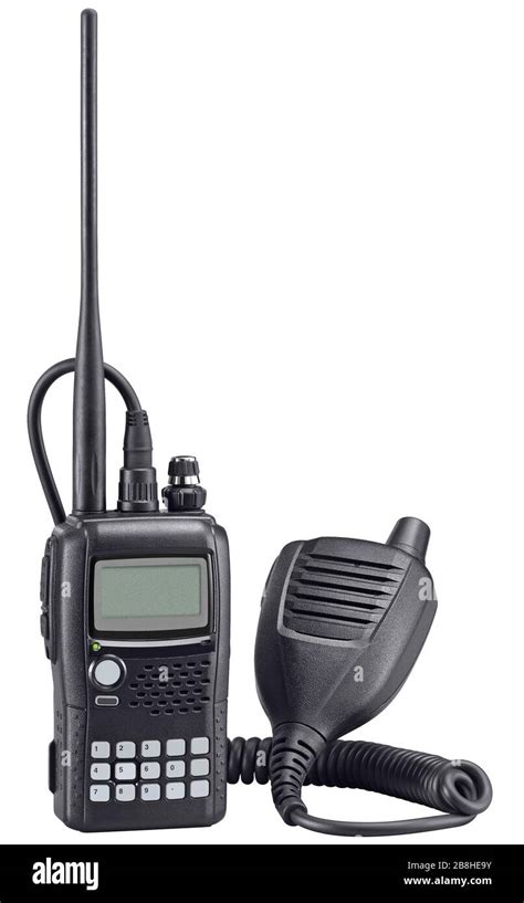 Black walkie talkie on white background. Police portable radio set ...