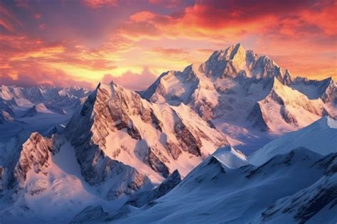 Premium AI Image | Gorgeous snowy mountain sunrise with cloudy skies