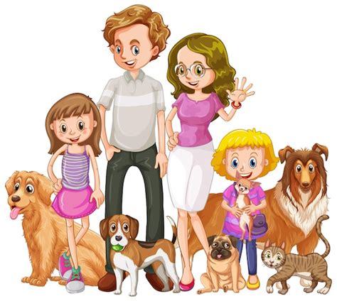 Clipart Family Of 4 And Dog