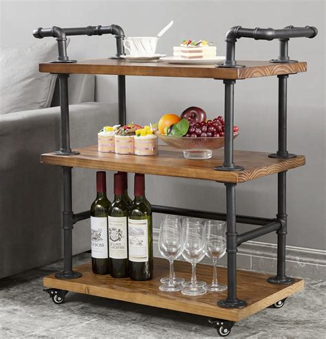 DOFURNILIM Industrial Bar Carts/Serving Carts/Kitchen Carts/Wine Rack Carts on Wheels with ...