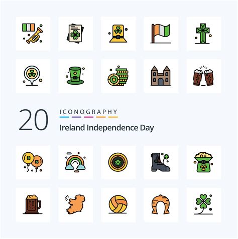 20 Ireland Independence Day Line Filled Color icon Pack like coin ...