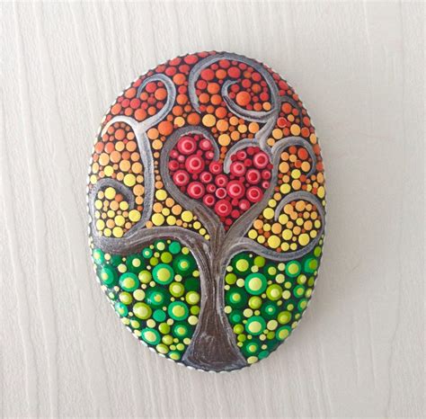 Tree of Life Dot Art Painted stone painted rock Fairy garden | Etsy