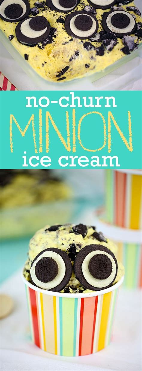 CUTE ALERT! No Churn Minion Ice Cream recipe. Delicious kid friendly ice cream loaded with ...