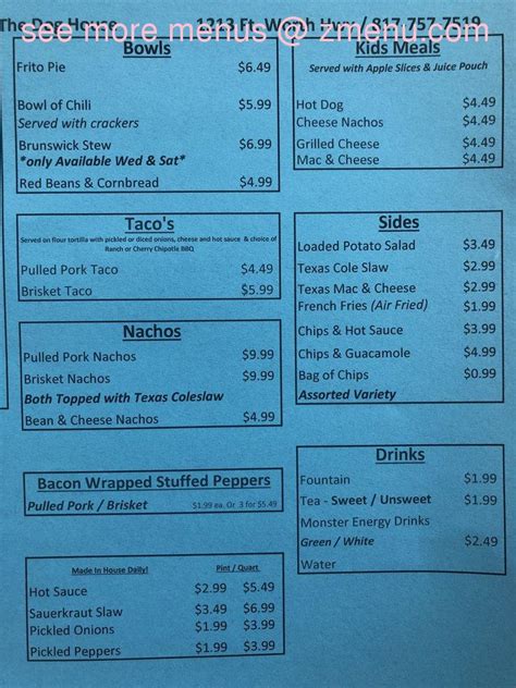 Menu at The Dog House BBQ, Weatherford, Ft Worth Hwy