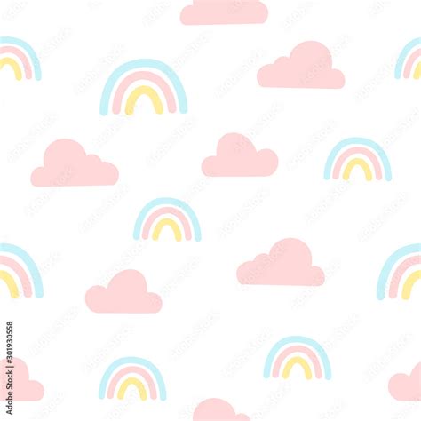 Rainbow and clouds seamless background repeating pattern, wallpaper ...