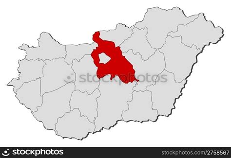 Map of Hungary, Pest highlighted. Political map of Hungary with the ...