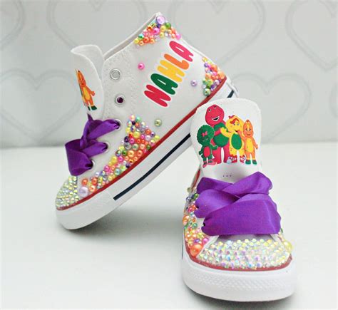 Barney shoes- Barney bling Converse-Girls Barney Shoes- Barney Convers